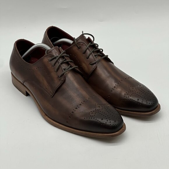 Steven Land Brown Walnut Leather Oxford Lace-Up Dress Shoes - Men's Size 11M - Picture 1 of 11